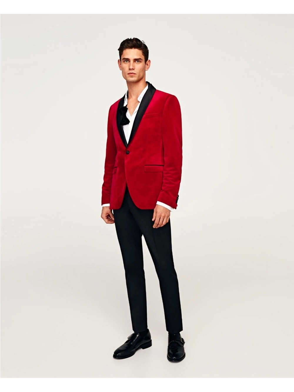 Zara Red Tuxedo Blazer with Black Satin Shawl Lapel